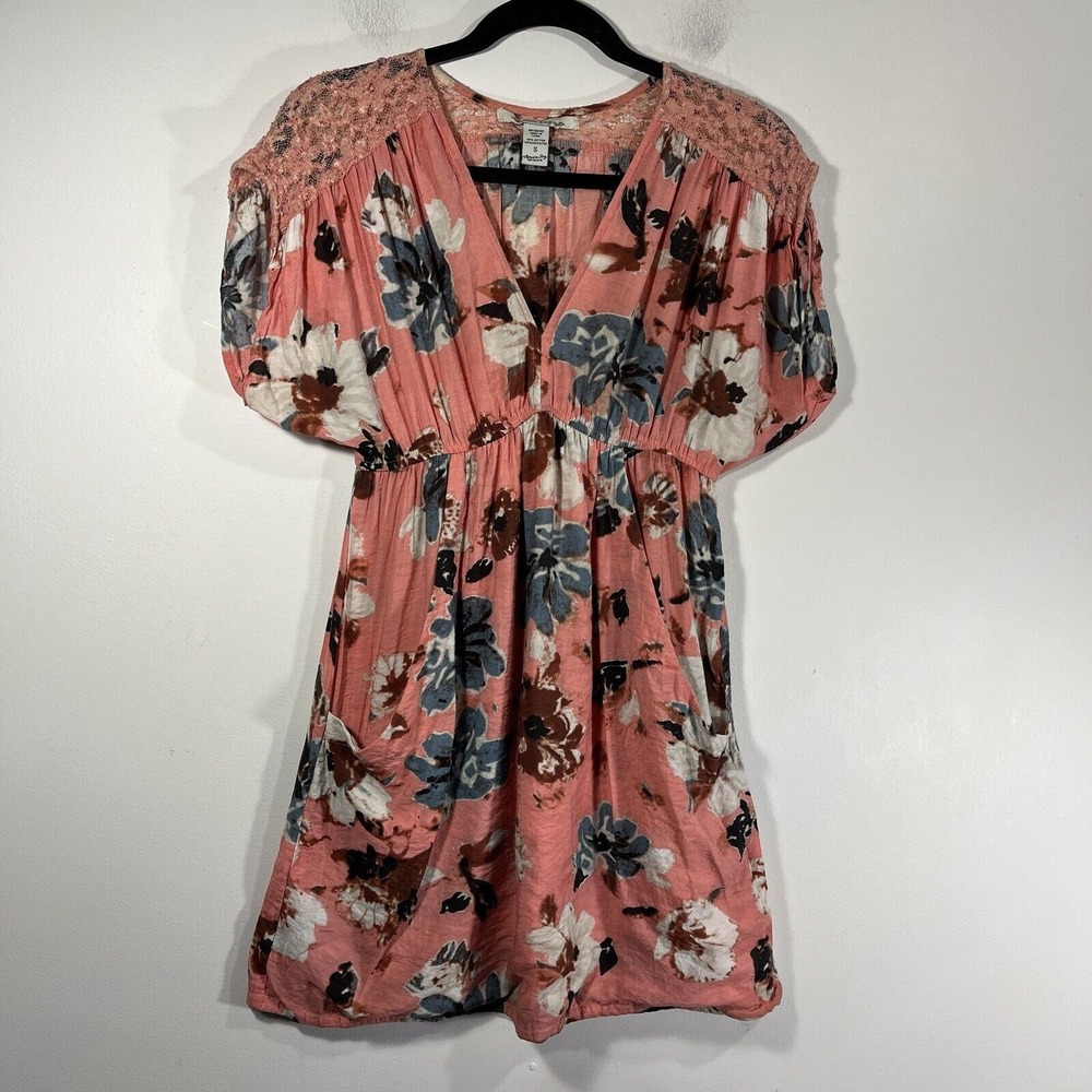 American‎ Rag Pink Floral V-Neck Mini Sun Dress Women's Small